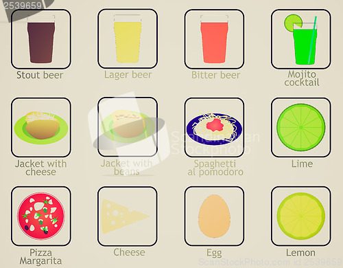 Image of Vintage look Food and drink icons