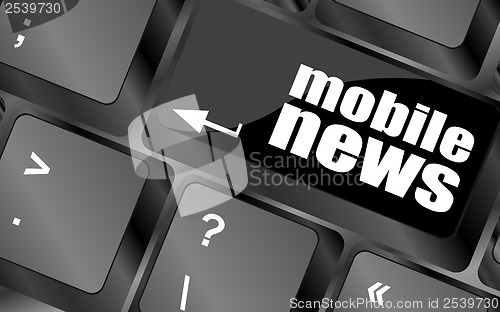 Image of mobile news word on black keyboard and green button