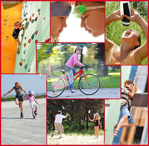 Image of photo collage of active people doing sports activities