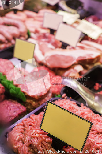 Image of Meat and sausages in a butcher shop