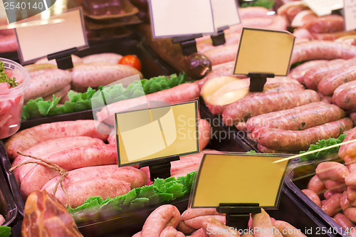 Image of Meat and sausages in a butcher shop