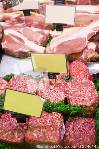 Image of Meat and sausages in a butcher shop