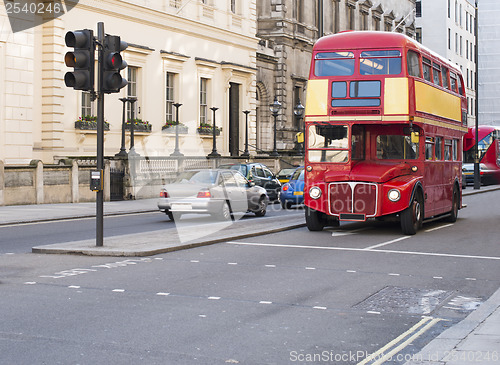 Image of Red vintage bus in London. 