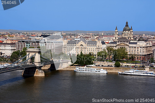 Image of Danube, Chain Bridge and Budapest view