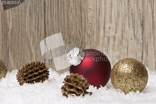 Image of christmas, christmas ornament red and brown