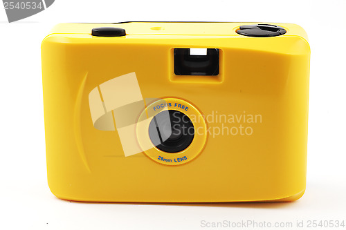 Image of yellow camera shoot and go over white