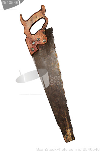 Image of old rusty dirty saw on white background 