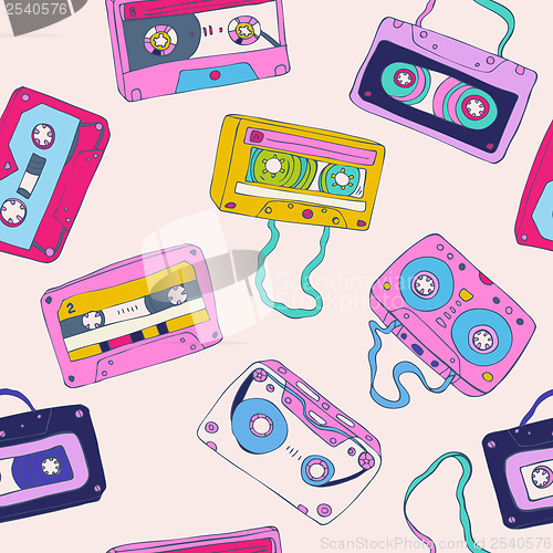 Image of Seamless pattern of retro cassette tapes