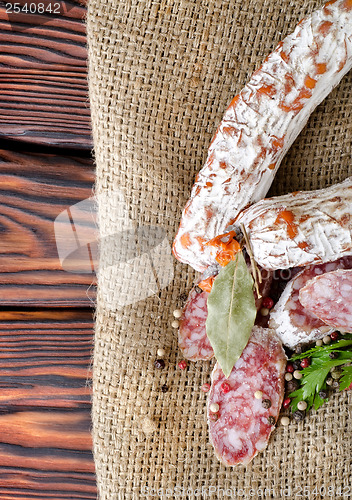 Image of Salami sausage and spices