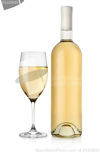 Image of Bottle of white wine and wine glass