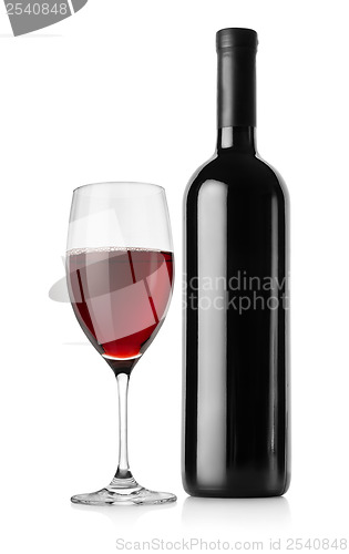 Image of Bottle of red wine and wineglass