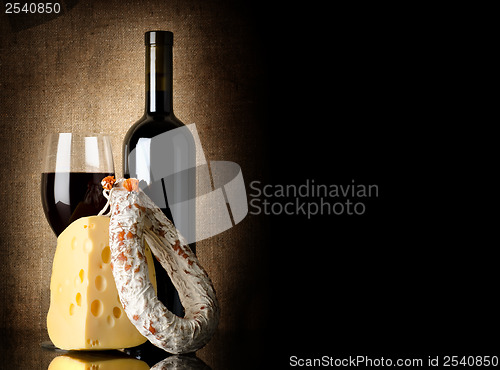 Image of Wine, cheese and salami