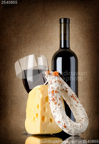 Image of Wine, salami and cheese