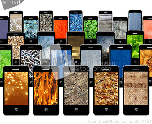 Image of Modern mobile phones with different textures
