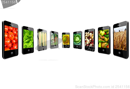 Image of mobile phones with images of different vegetables