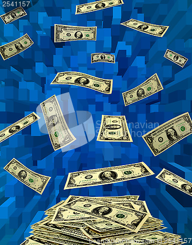 Image of dollars flying away on blue abstraction