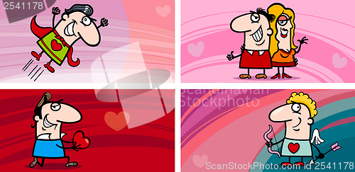 Image of valentine cartoon greeting cards set