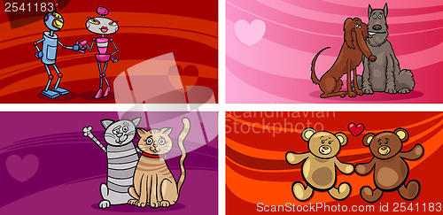 Image of valentine cartoon greeting cards set