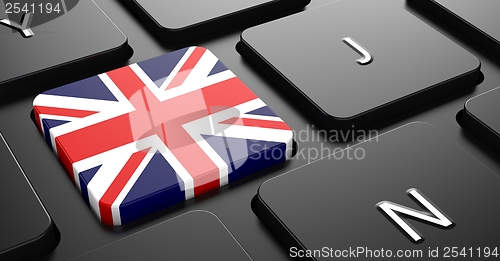 Image of United Kingdom - Flag on Button of Black Keyboard.