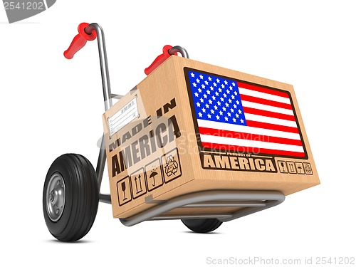 Image of Made in USA - Cardboard Box on Hand Truck.