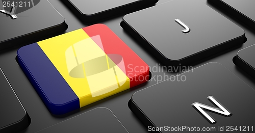 Image of Romania - Flag on Button of Black Keyboard.