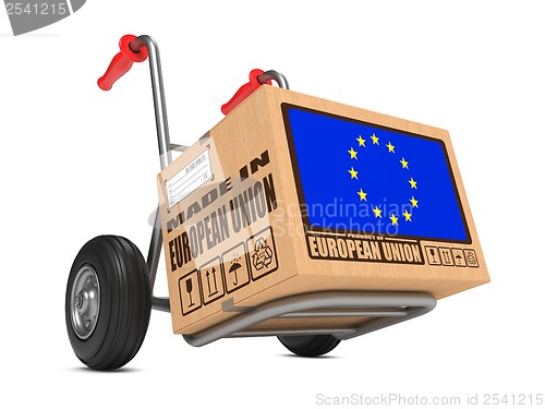 Image of Made in EU - Cardboard Box on Hand Truck.