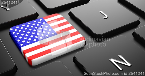 Image of USA - Flag on Button of Black Keyboard.