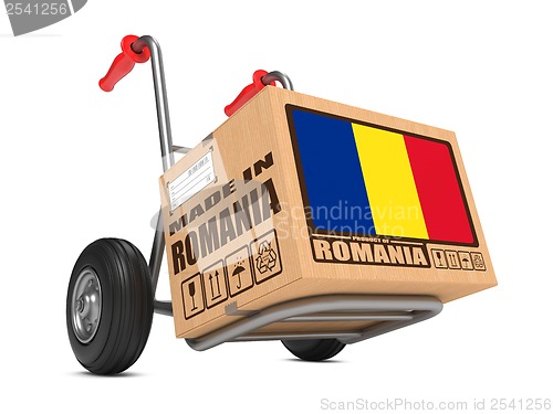 Image of Made in Romania - Cardboard Box on Hand Truck.