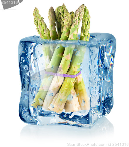 Image of Ice cube and asparagus