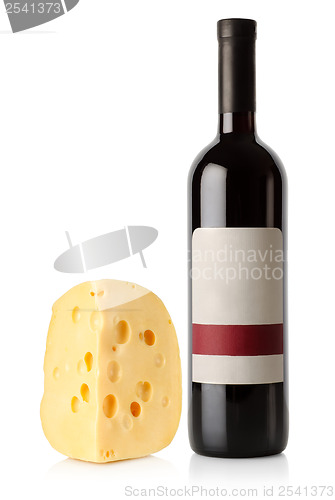 Image of Wine bottle and dutch cheese