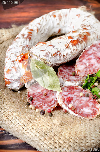 Image of Salami sausage and spices