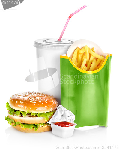 Image of Sandwich with french fries isolated