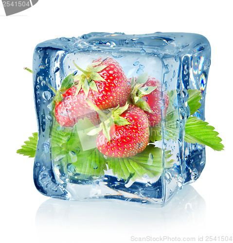 Image of Ice cube and strawberry isolated