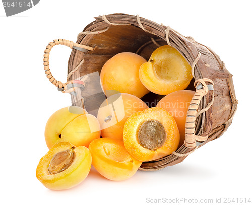 Image of Ripe apricots in a wooden basket