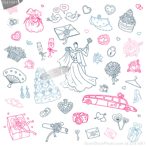 Image of Wedding set. Hand drawn illustration.