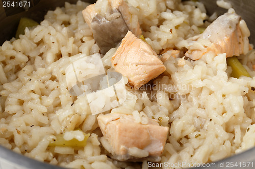 Image of Salmon risotto cooking