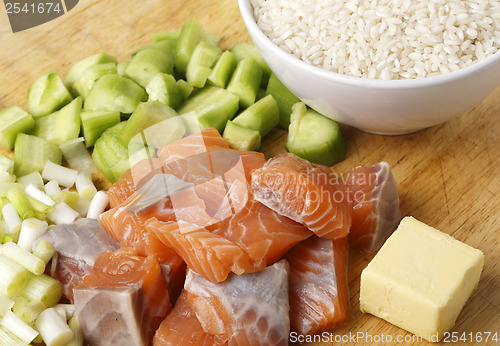 Image of Chopped salmon rice and spring onions