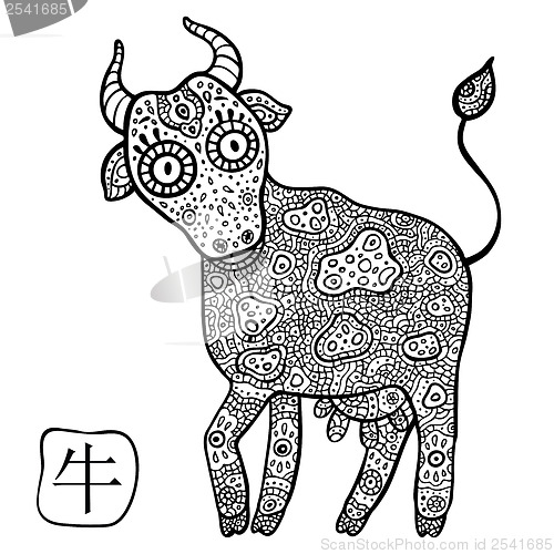 Image of Chinese Zodiac. Animal astrological sign. Cow.