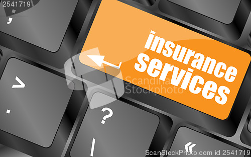 Image of Keyboard with insurance services button, internet concept