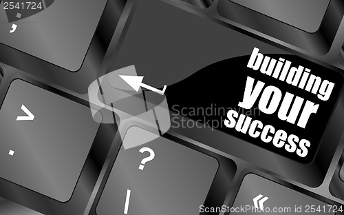 Image of building your success words on button or key showing motivation for job or business