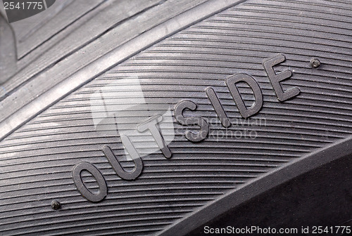 Image of inscription on the wheel close-up "outside"