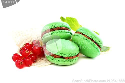 Image of Delicious macaroons with chocolate and mint.