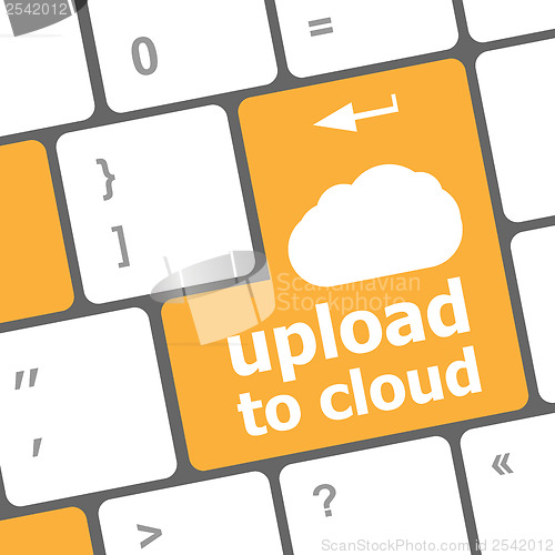 Image of upload to cloud, computer keyboard for cloud computing