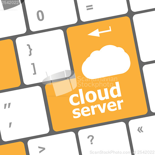 Image of cloud server words concept on blue button of the keyboard