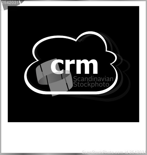Image of instant photo frame with cloud and crm word, internet concept