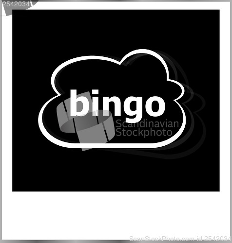 Image of bingo word business concept, photo frame isolated on white