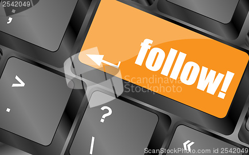 Image of Social media or social network concept: Keyboard with follow button