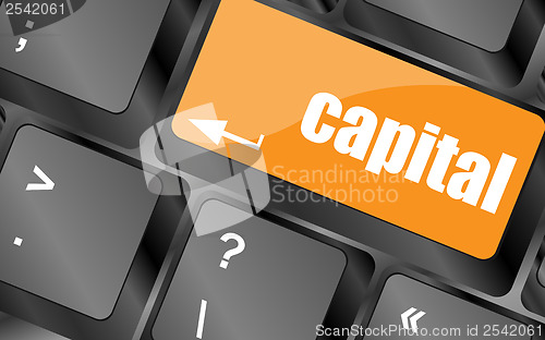 Image of capital button on keyboard key - business concept