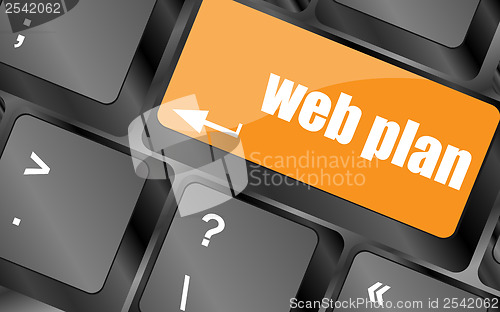 Image of web plan concept with key on computer keyboard, business concept
