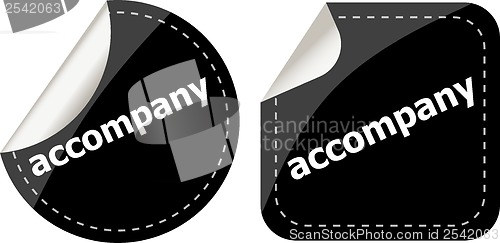 Image of black accompany stickers set on white, icon button